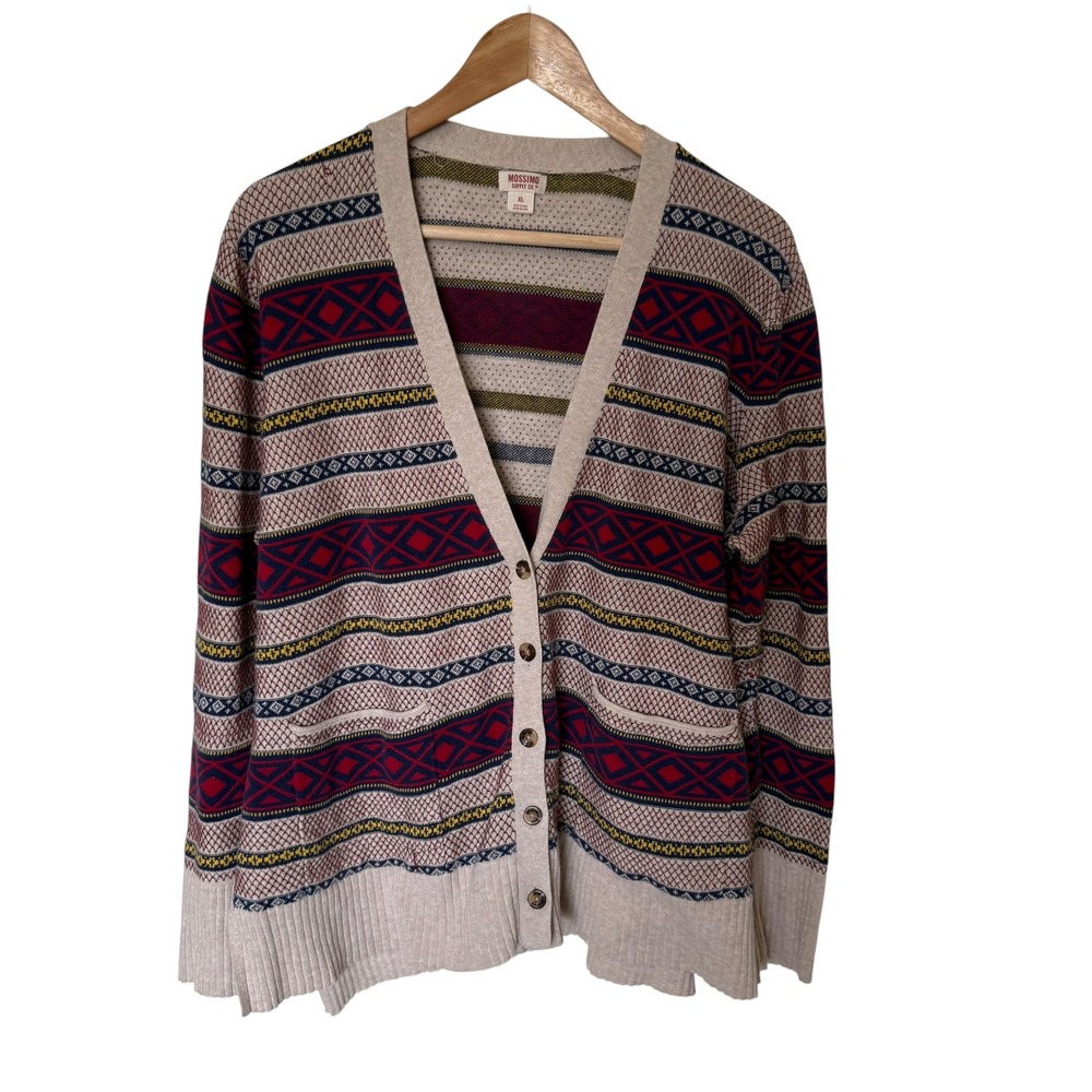 Mossimo Cardigan Women XL Multicolor Excellent Fair Isle Geometric Cotton Boho